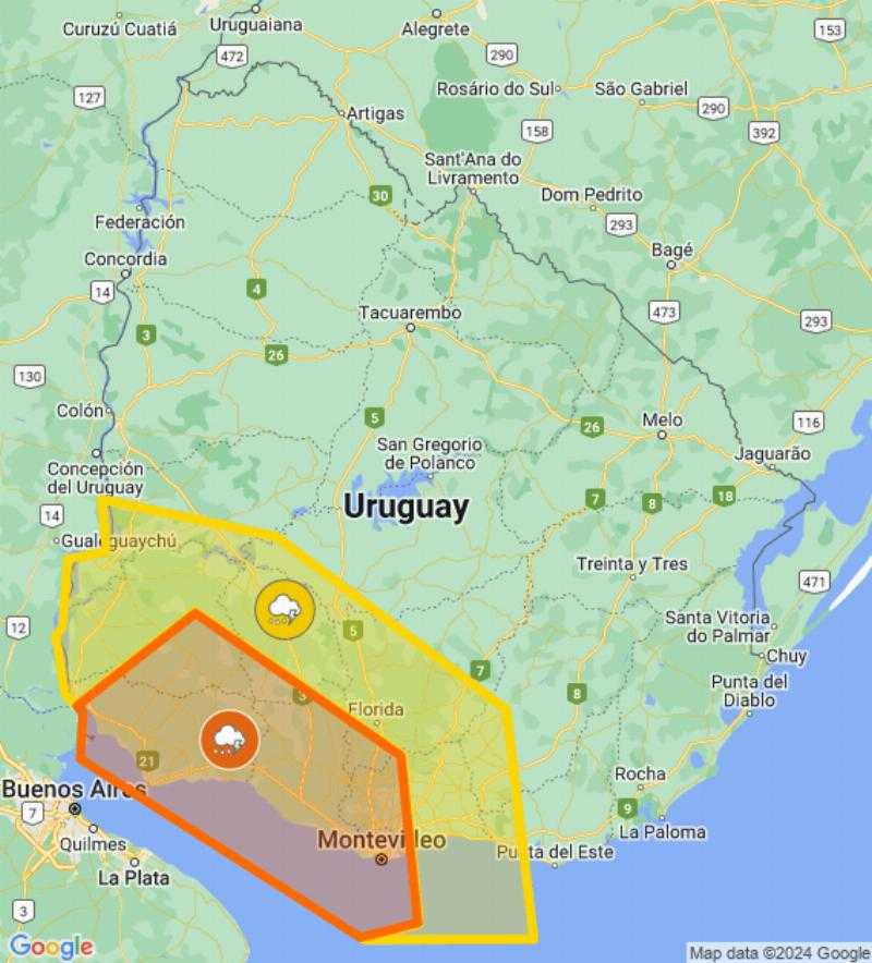 Действует оранжево-желтое предупреждение о сильных штормах и дождях; см. пострадавшие районы.