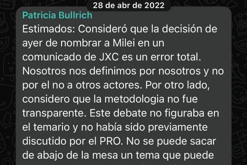 Патриция Буллрич опубликовала старое сообщение в WhatsApp, чтобы подтвердить свою версию, после того как ее опровергли бывшие партнеры.
