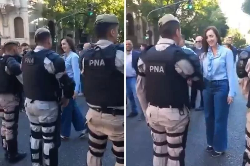 Виктория Вильярруэль приветствовала полицейских и префектов, принимавших участие в операции, перед зданием Конгресса